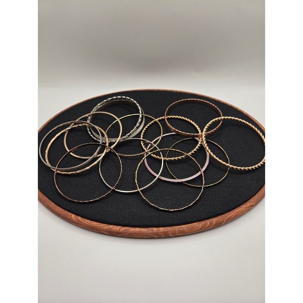Mixed Metal Bangle Bracelet Lot Gold Silver Copper Tone Textured Stacking Set